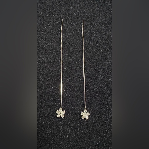 925 Silver Glamorous CZ Flower Drop Thread Earrings - Picture 8 of 15